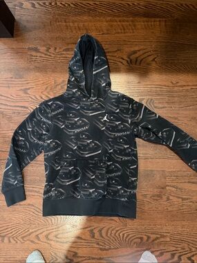 Jordan Black & Gray All-Over Logo Crewneck Hoodie